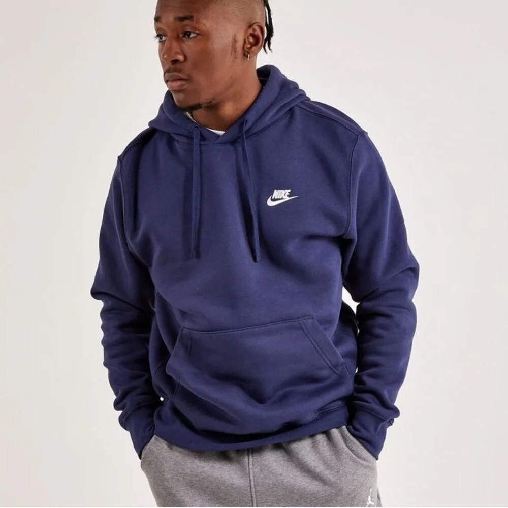 NIKE Navy Blue Fleece Hoodie Sweatshirt w Front Kangaroo Pocket